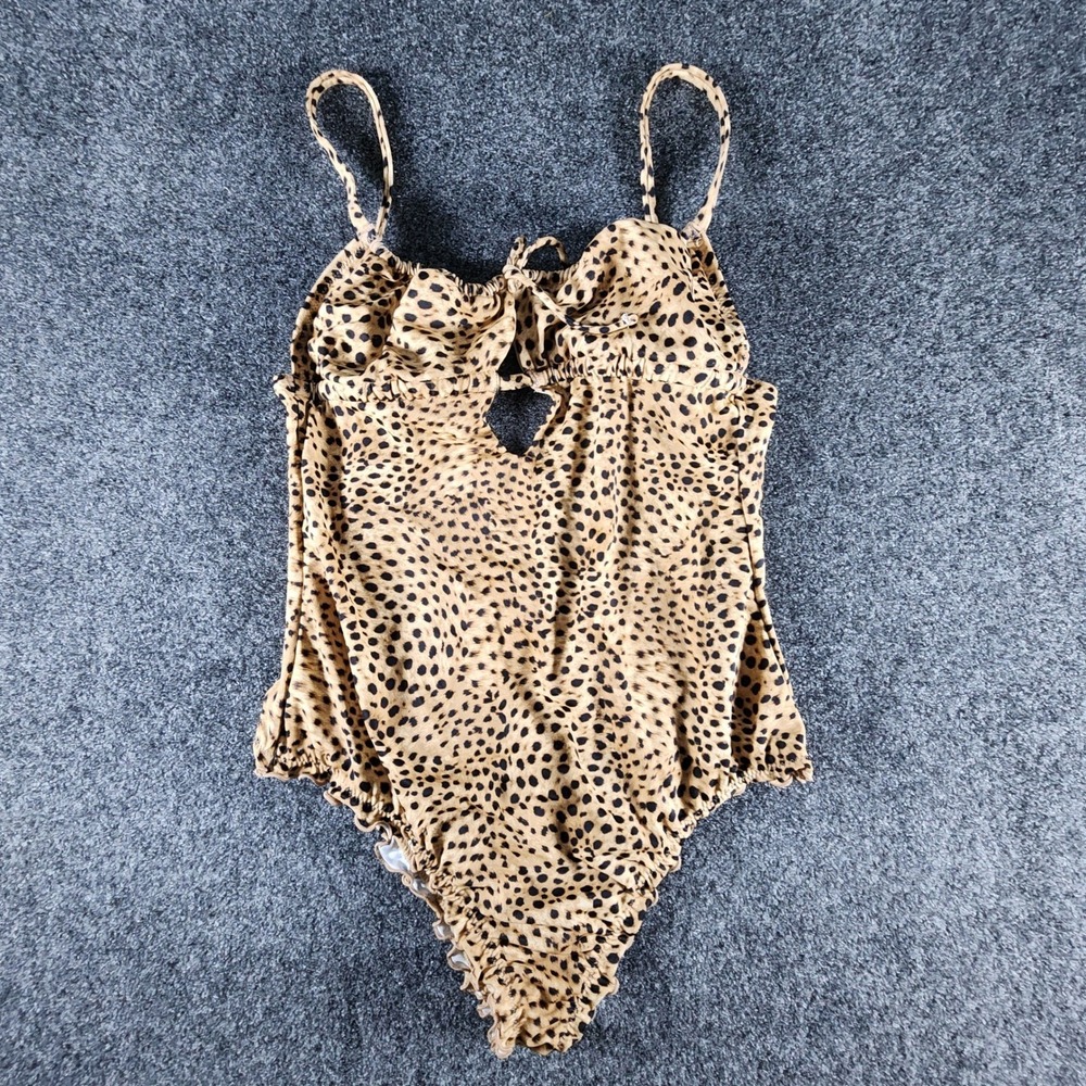 Shade & Shore Womens Leopard Print Cutout One Piece Swimsuit Tan Black Small